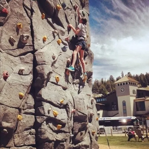 Things to do in Mammoth Summer include climbing the rock wall at the Mammoth Mountain Adventure Center