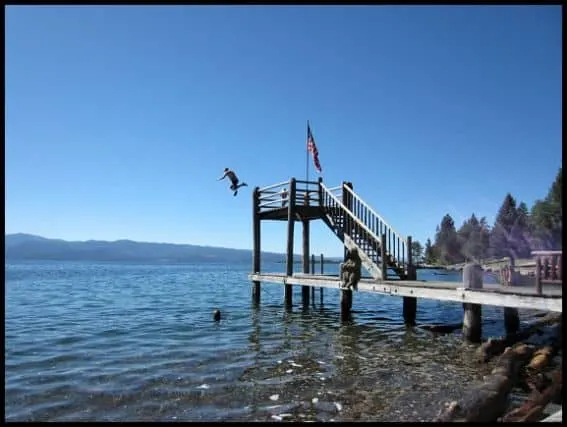 Dock jumping Flathead Lake Lodge