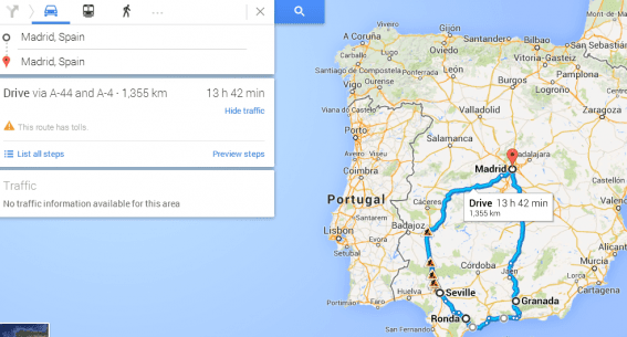 Spain Road Trip map
