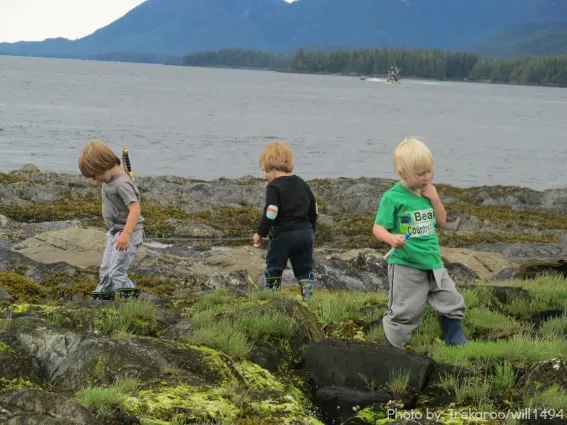 kids beach combing Alaska 