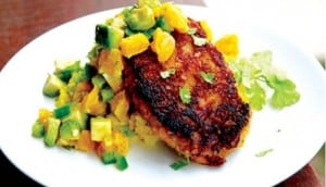 Plantain-Crusted-Pork-Chops-with-Yellow-Rice-and-Avocado-Orange-Salsa_610x350 3