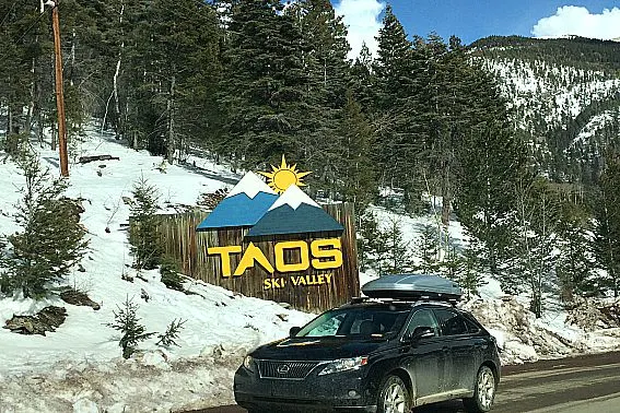 Beginner Skier at Taos Ski Valley Entrance