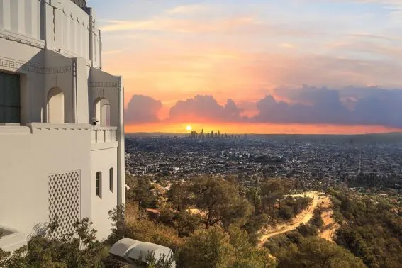 The Los Angeles skyline is a beauty to behold from the vantage point of the Griffith Observatory, the uber family-friendly astronomy museum with hands-on activities for kids