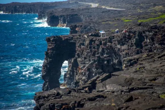 Holei Sea Arch at the coast in Hawaii Volcanoes National Park