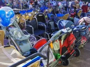 strollers parked in the Magic Kingdom