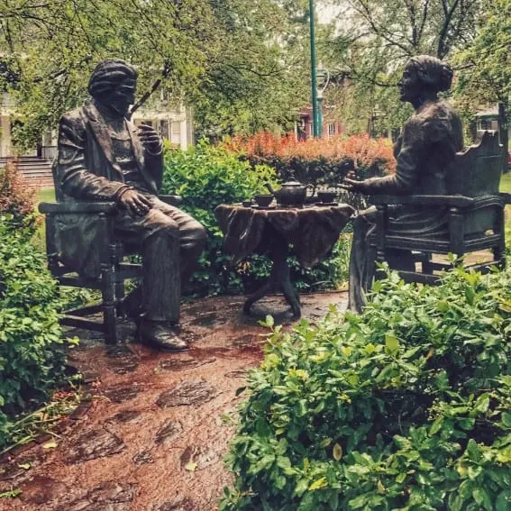 Let's Have Tea Sculpture with Susan B Anthony and Frederick Douglas