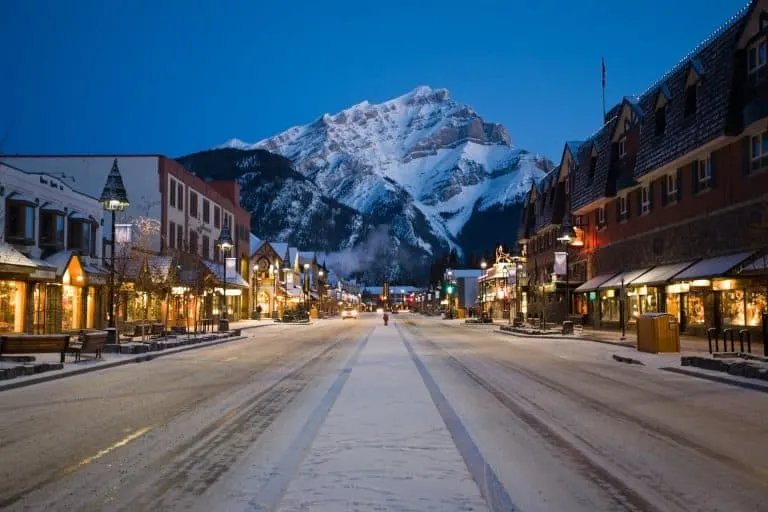 Downtown Banff in winter