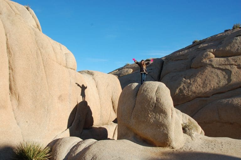 Climbing boulders is one of our favorite things to do in Joshua Tree with Kids