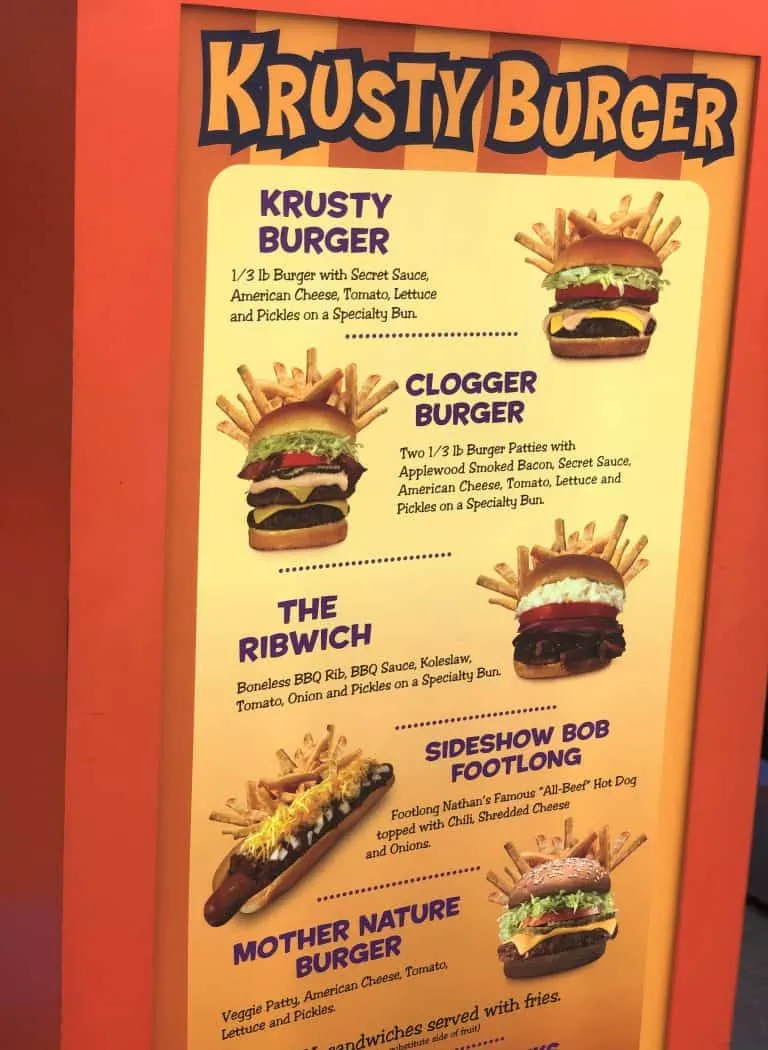 Krusty Burger Menu