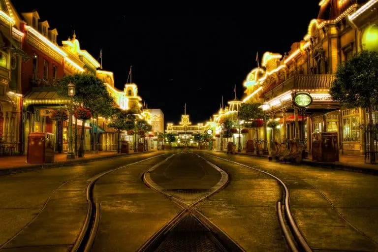 Main Street at night Magic Kingdom