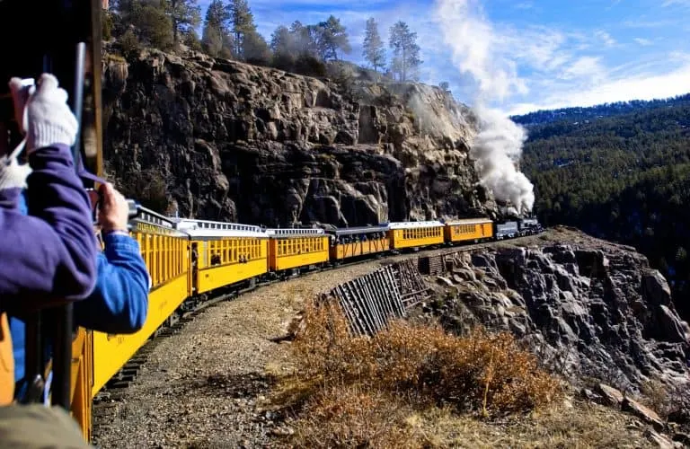 taking advantage of a perfect photo opportunity aboard the durango railroad
