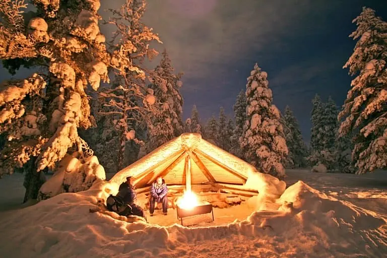 Winter in Lapland-Campfire in a Lappish Tent