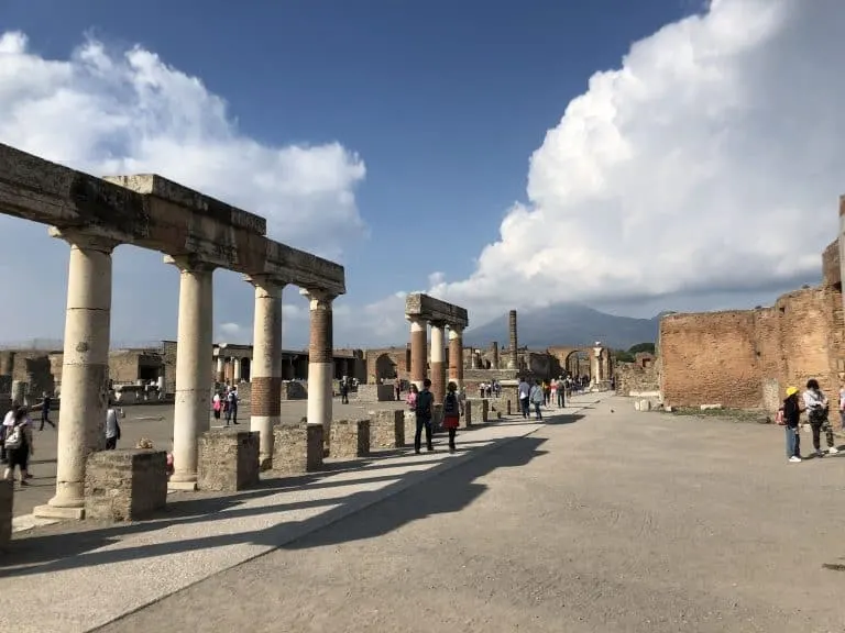 Pompeii city center with Vesuvius in the background