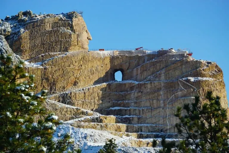 Things to do in the Black Hills- Crazy Horse Memorial after a Snowfall