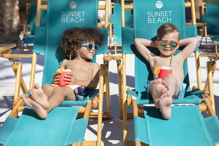 Kids relaxing at Sunset Beach at the Fairmont Scottsdale Princess. Credit Fairmont Scottsdale Princess.