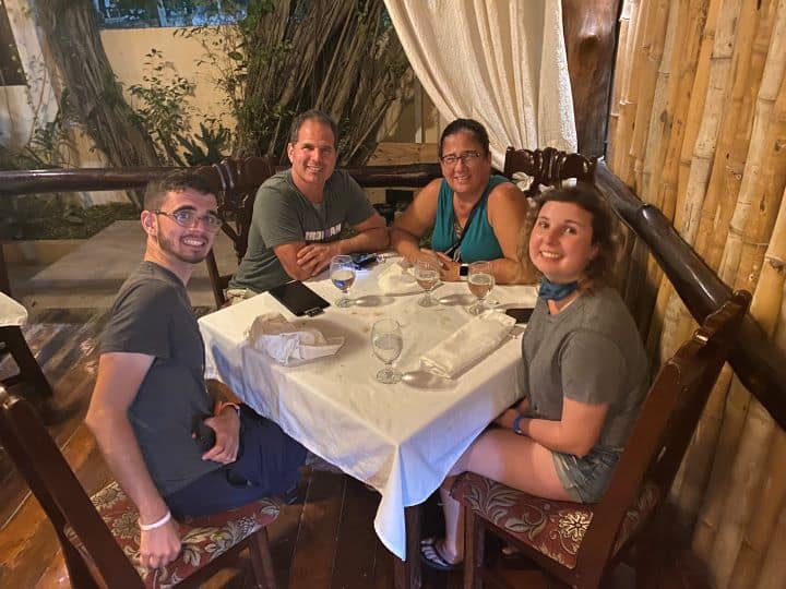 family dinner at Hidden Treasure in Belize