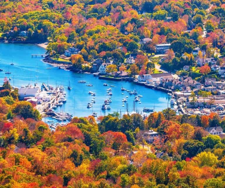 View of the bay from Mount Battie in Maine during the autumn