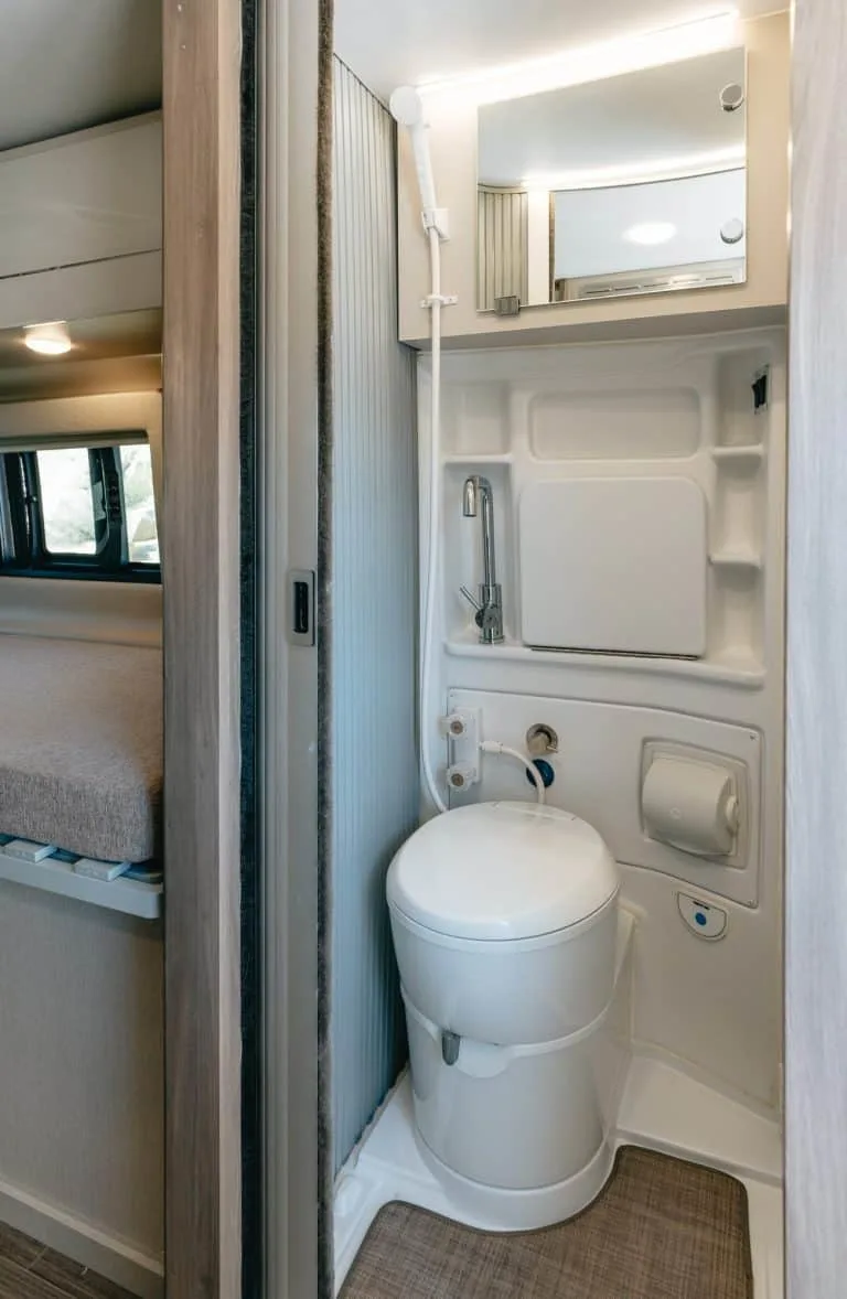 Roadsurfer camper van toilet and shower
