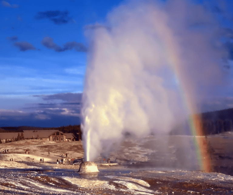 Rainbow created from geyser steam