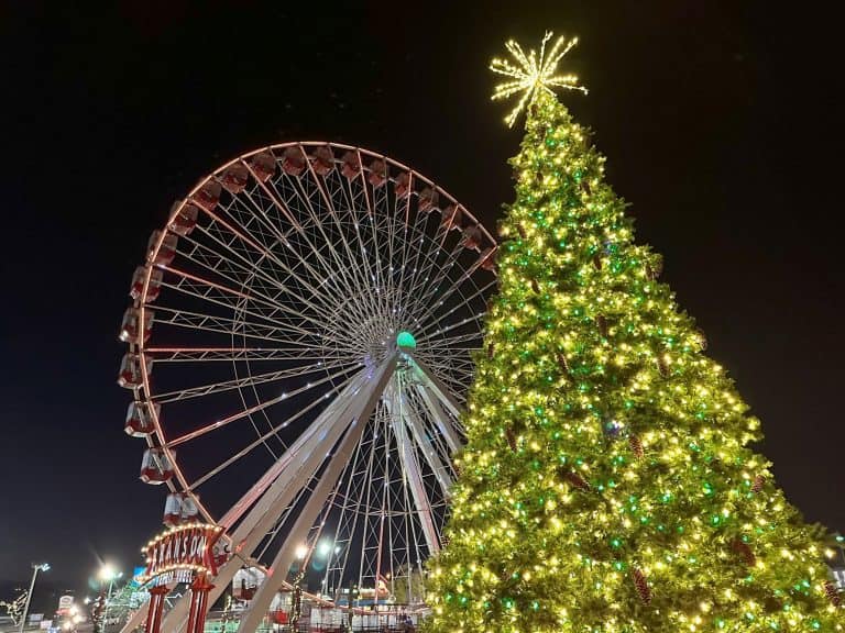 Branson at Christmas include a holiday light show at the Ferris Wheel