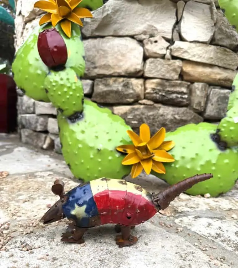 A Fredericksburg Family Getaway in Texas Hill Country 14 Metal armadillo at Auer Haus in Fredericksburg